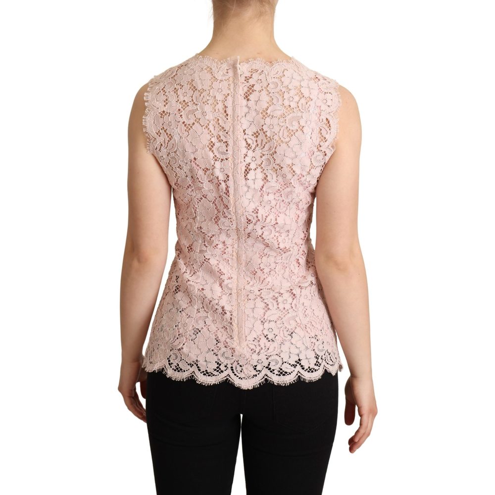 Dolce & Gabbana Pink Floral Lace Sleeveless Tank Blouse Top - Picture 3 of 4